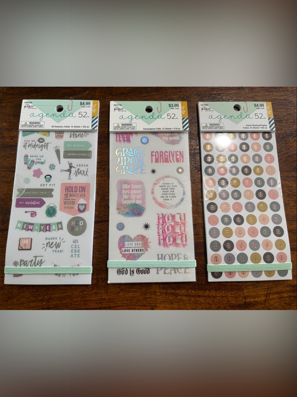 agenda 52 Decorative Sticker Sheets Pack - Sage Green & Rose Gold Accents